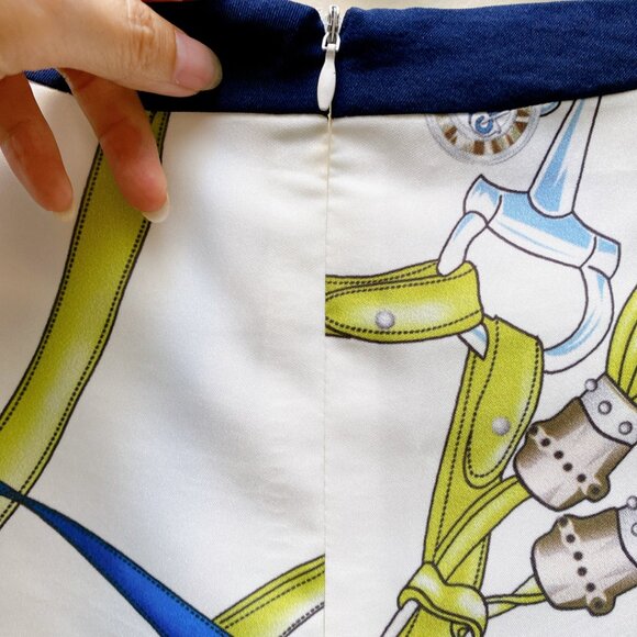 New Chain Print Short Sleeve Blue Green White Dress, Size Small - Picture 5 of 7